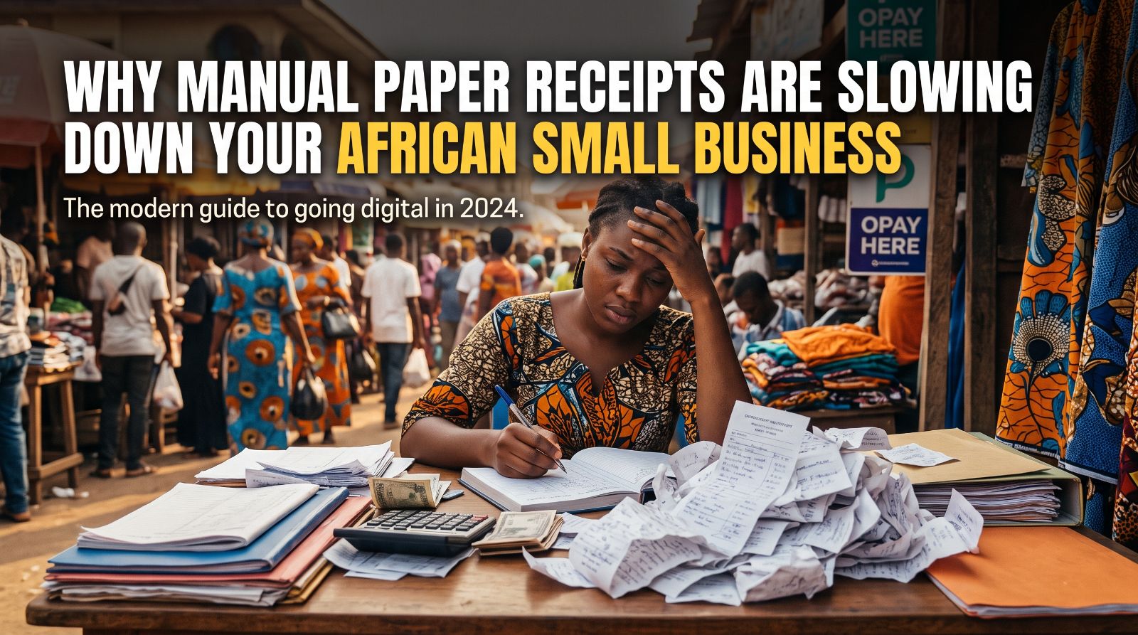 A business owner reviewing digital receipts on a mobile phone instead of using a paper notebook